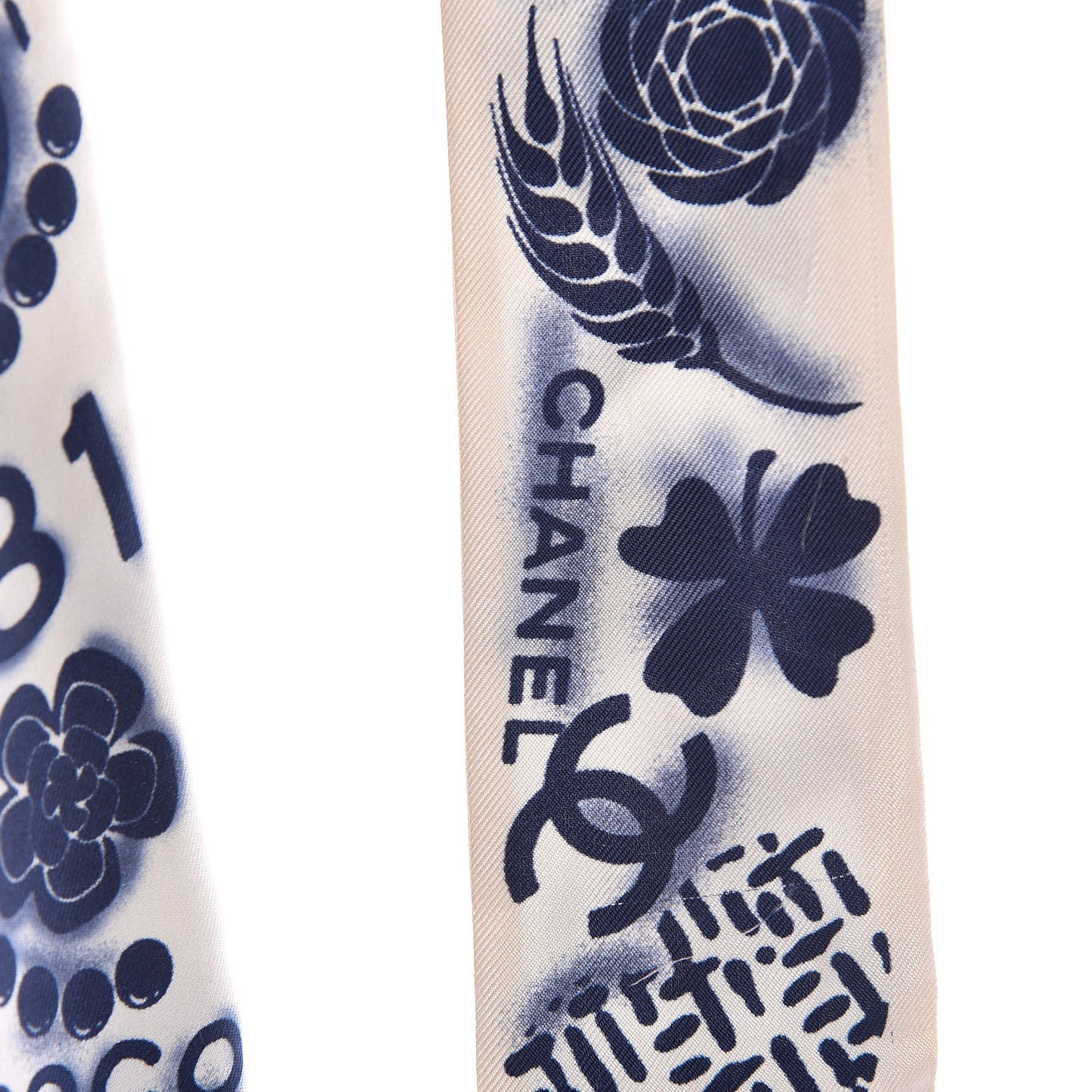 Silk CC Slim Bandeau Scarf White Blue