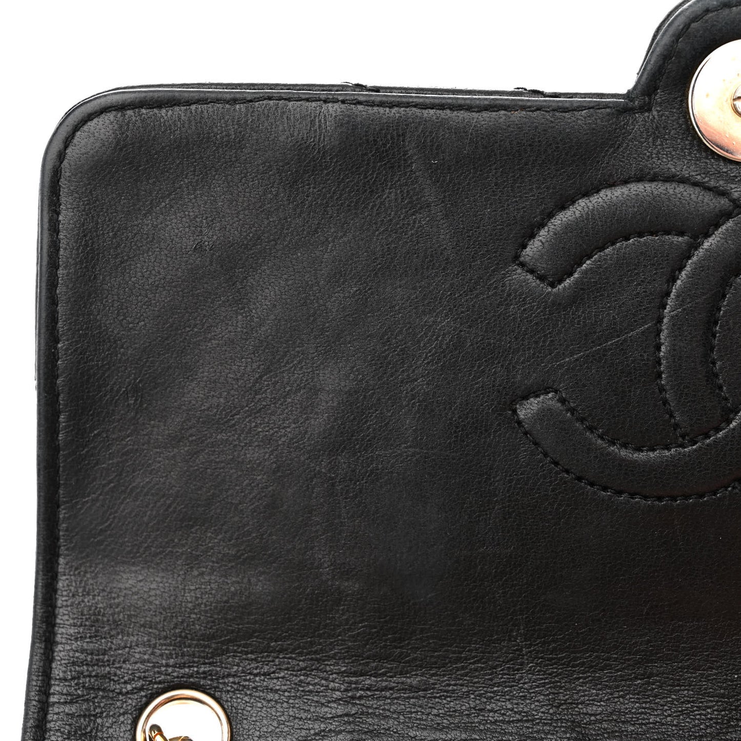 Lambskin Stitched Single Flap Black