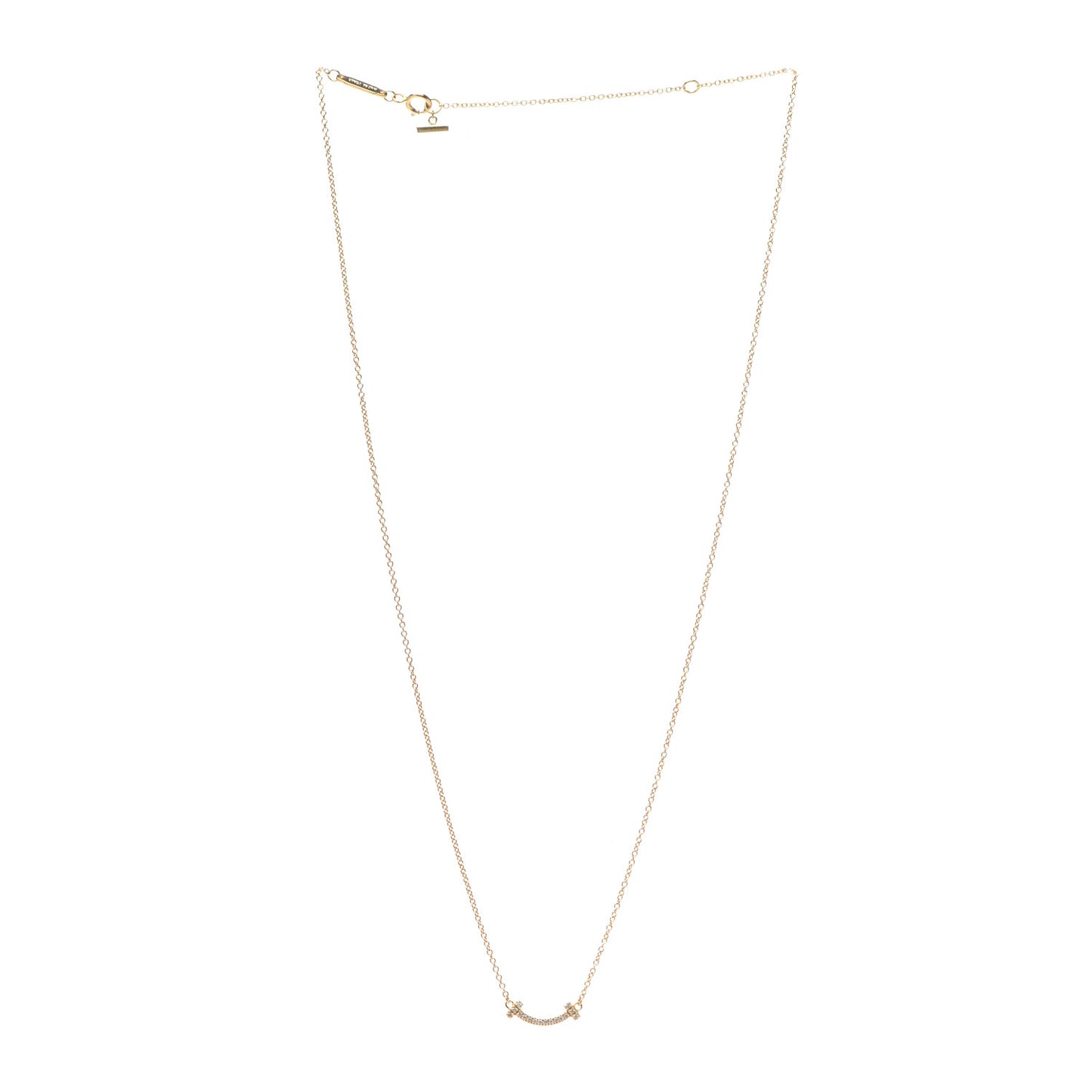18K Yellow Gold Diamond Mini T Smile Pendant Necklace