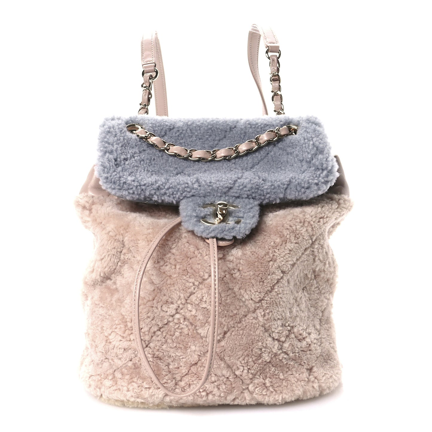 Shearling Sheepskin Small Urban Spirit Backpack Gray Pink Beige