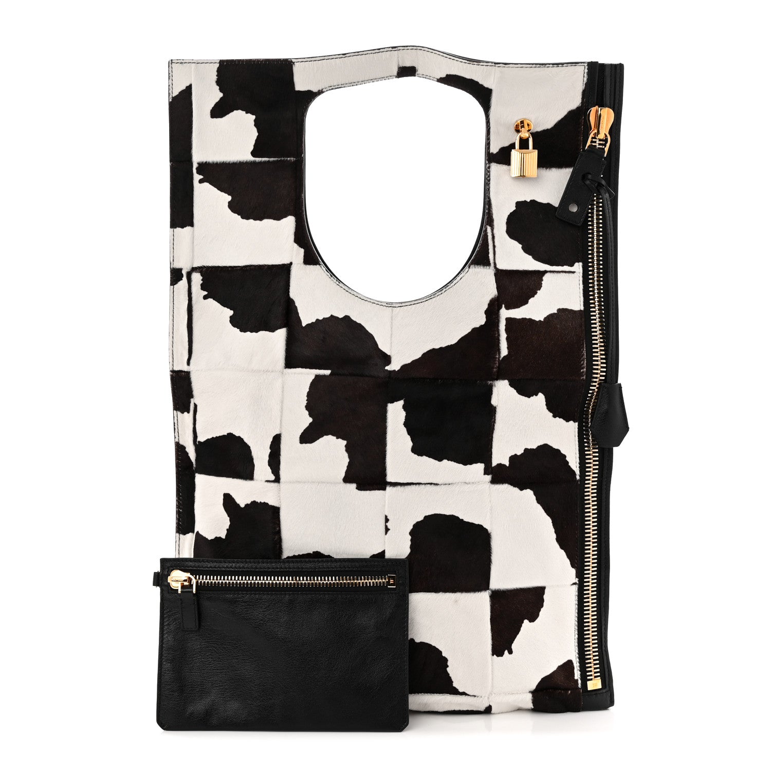 Tom Ford Calf Hair Large Alix Padlock Zip Shoulder Bag Brown White 2 of 9