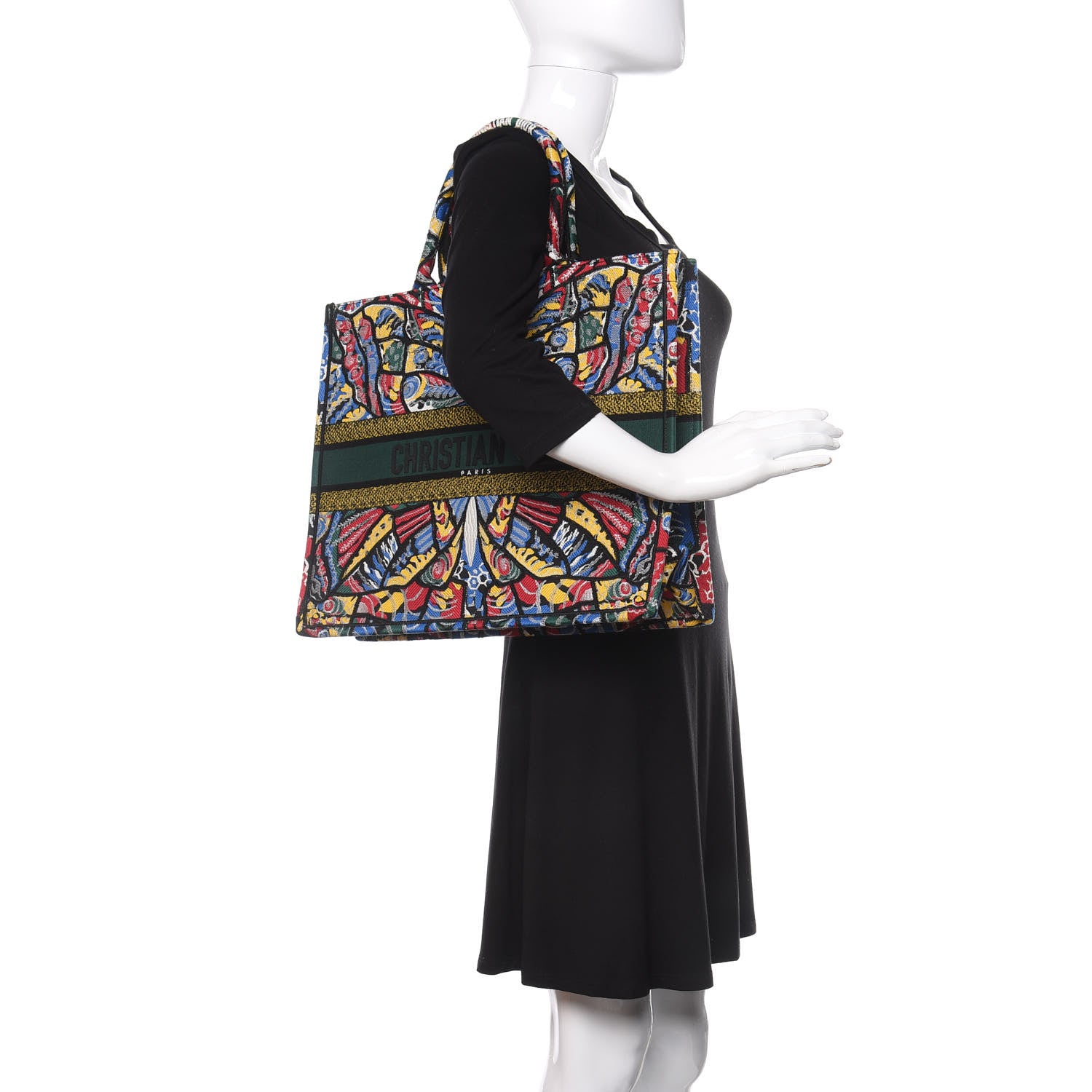 Christian Dior Canvas Embroidered Butterfly Book Tote Black Multicolor 2 of 10