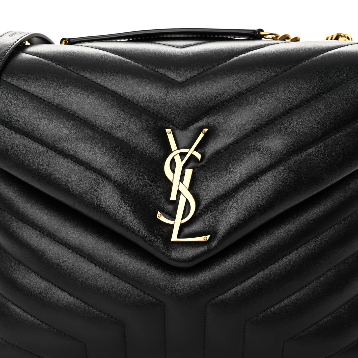 Calfskin Y Quilted Monogram Medium Loulou Chain Satchel Black