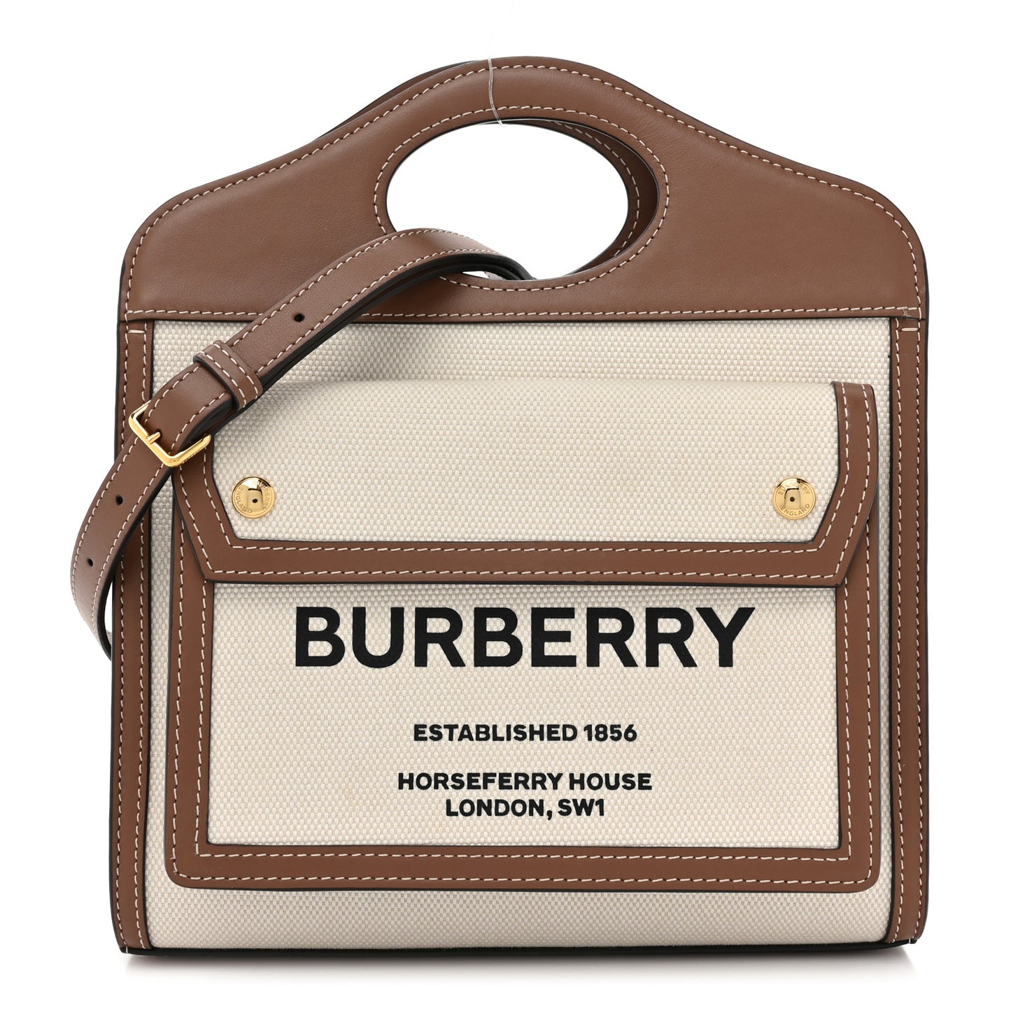 Canvas Smooth Calfskin Two Tone Mini Pocket Bag Natural Malt Brown