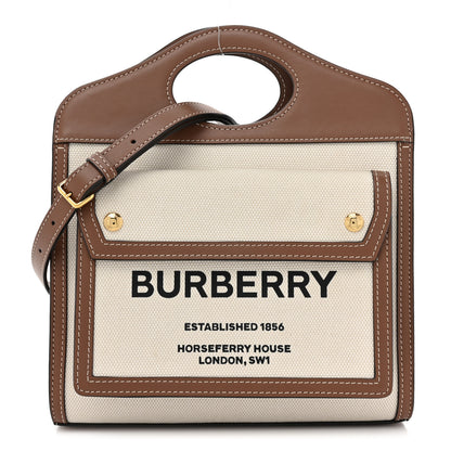Burberry Canvas Smooth Calfskin Two Tone Mini Pocket Bag Natural Malt Brown 1 of 13