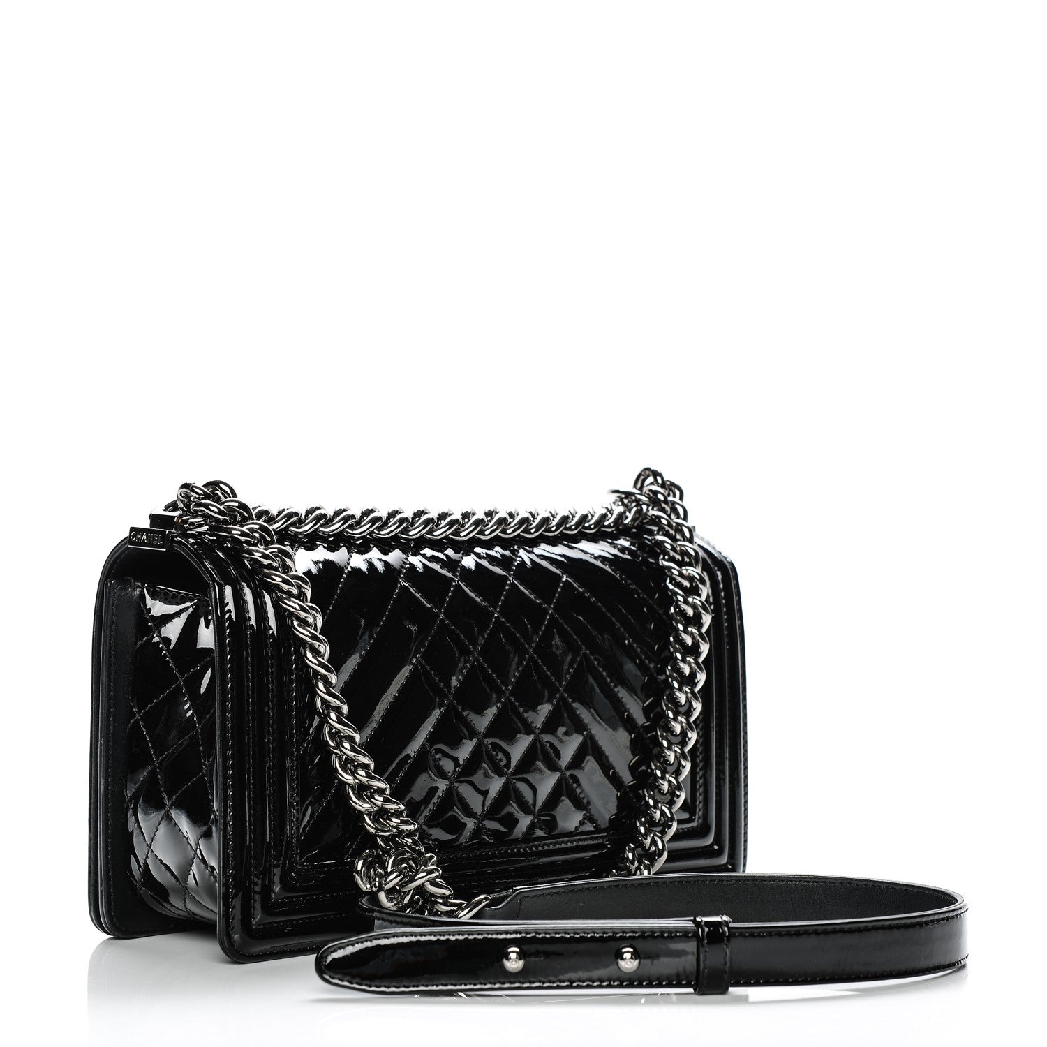 Chanel Patent Chevron Quilted Medium Boy Flap Black 10 of 14