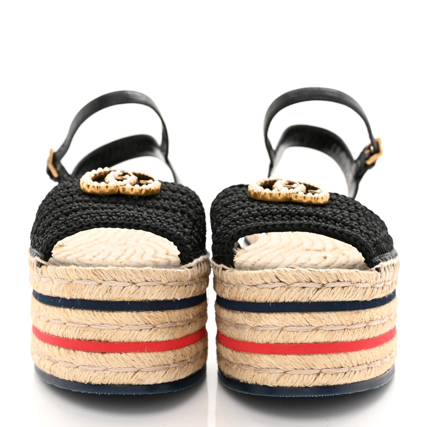 Cotton Malaga Kid Crochet Pearly GG Lilibeth Espadrille Platform Sandals 37.5 Black