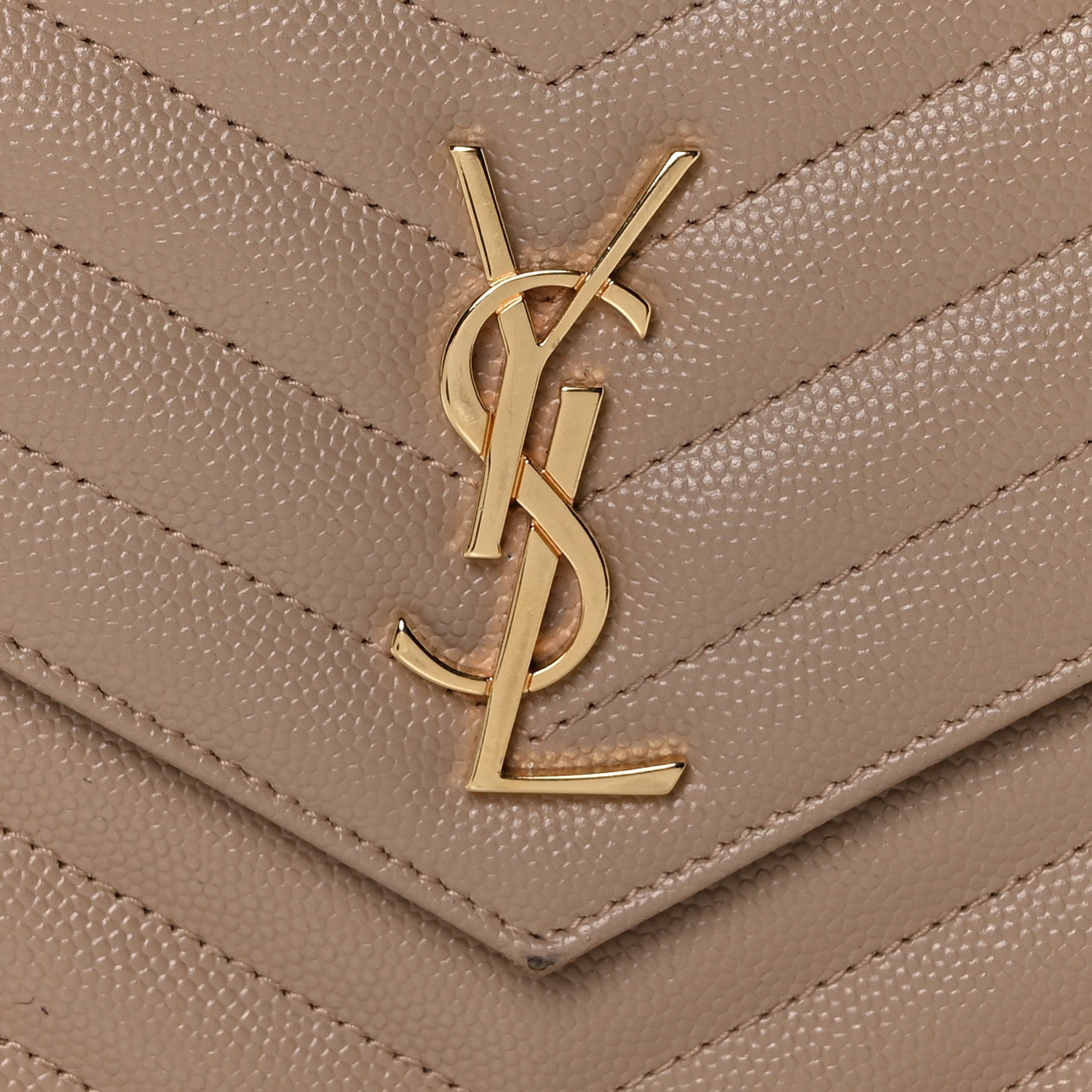 Saint Laurent Grain De Poudre Matelasse Chevron Monogram Envelope Chain Wallet Dark Beige 7 of 11