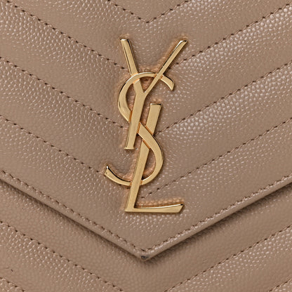 Saint Laurent Grain De Poudre Matelasse Chevron Monogram Envelope Chain Wallet Dark Beige 7 of 11