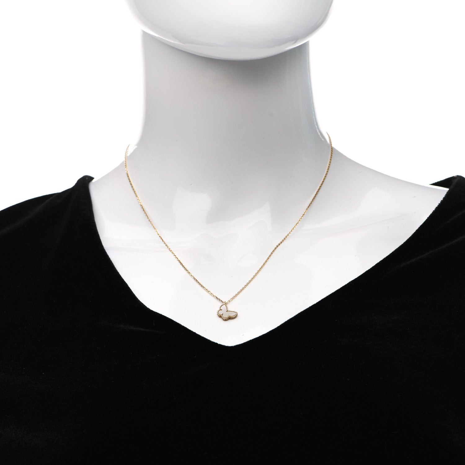 Van Cleef & Arpels 18K Yellow Gold Mother of Pearl Sweet Alhambra Butterfly Pendant Necklace 2 of 6