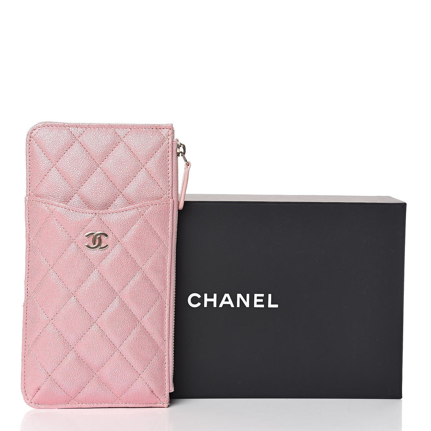 Iridescent Caviar Quilted Classic iPhone Pouch Rose Pink