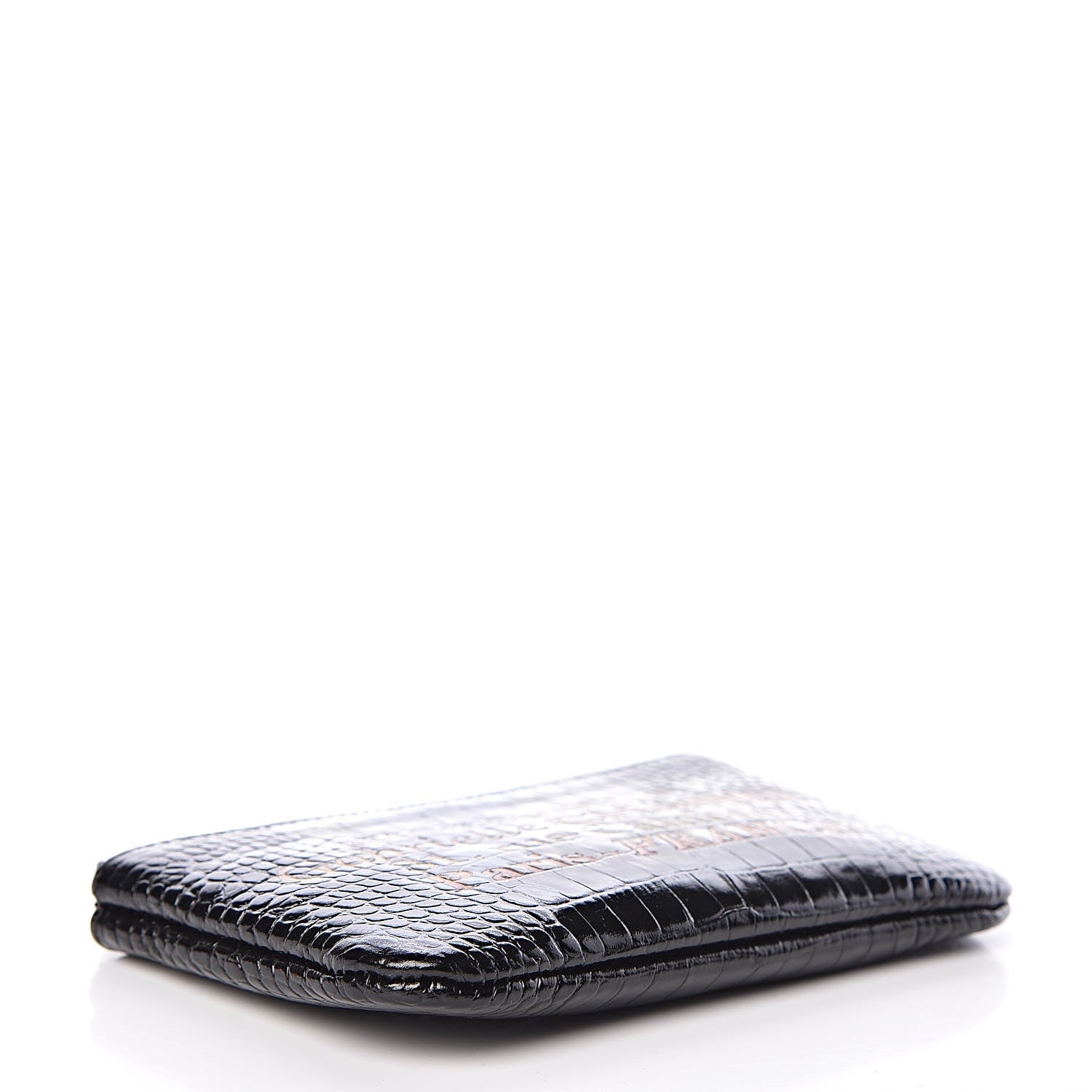 Chanel Calfskin Crocodile Embossed Cocodile Cosmetic Case Black Gold 4 of 7