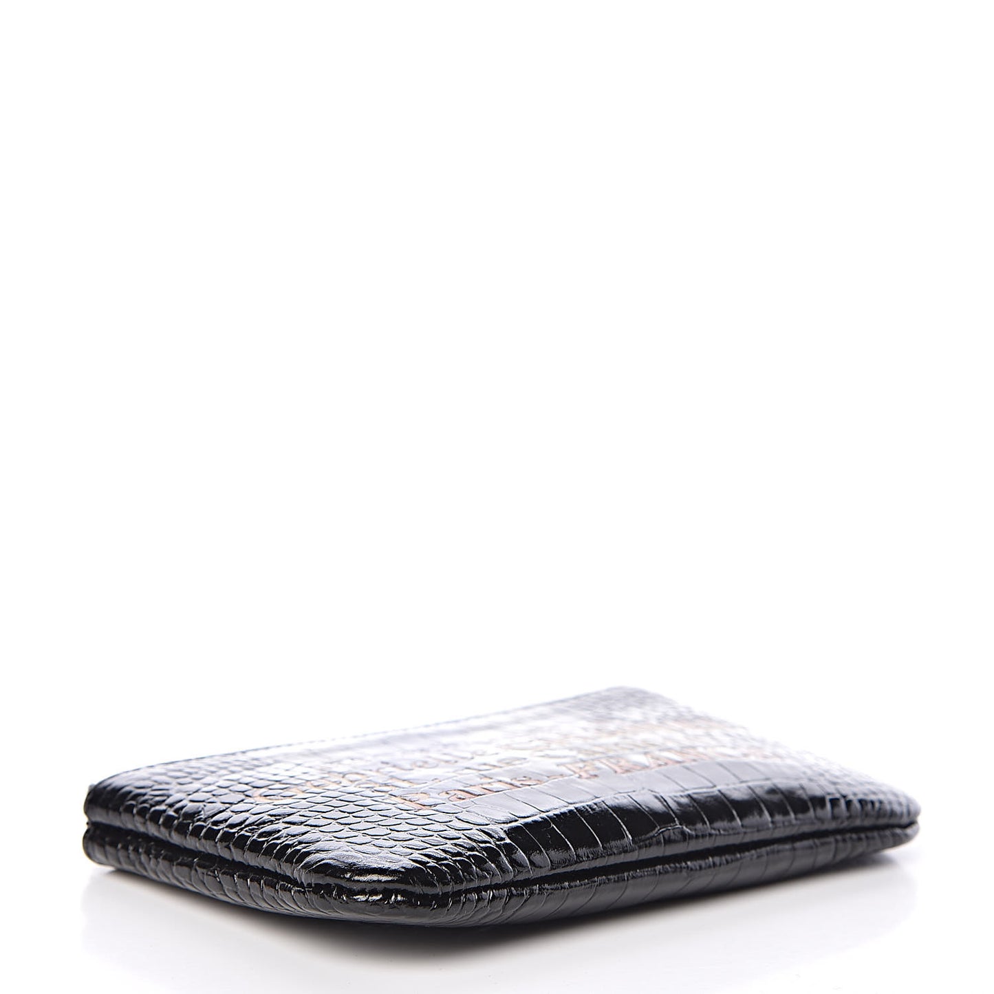 Calfskin Crocodile Embossed Cocodile Cosmetic Case Black Gold