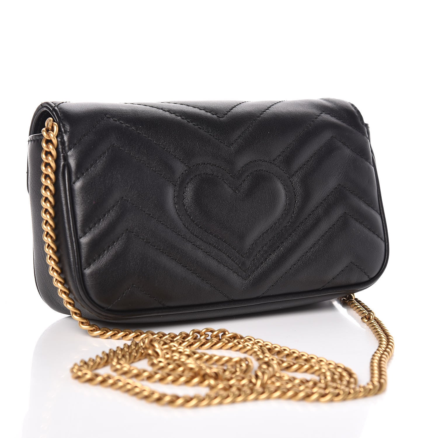 Gucci Calfskin Matelasse Super Mini GG Marmont Shoulder Bag Black 3 of 10