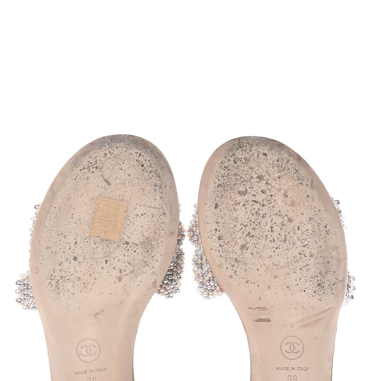 Lambskin Pearl Cord CC Mules 39 Beige