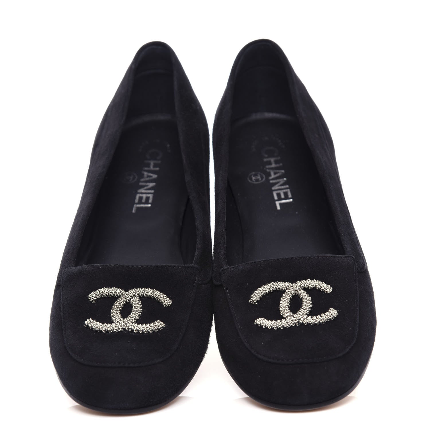 Chanel Kid Suede CC Flats 37.5 Black 5 of 13