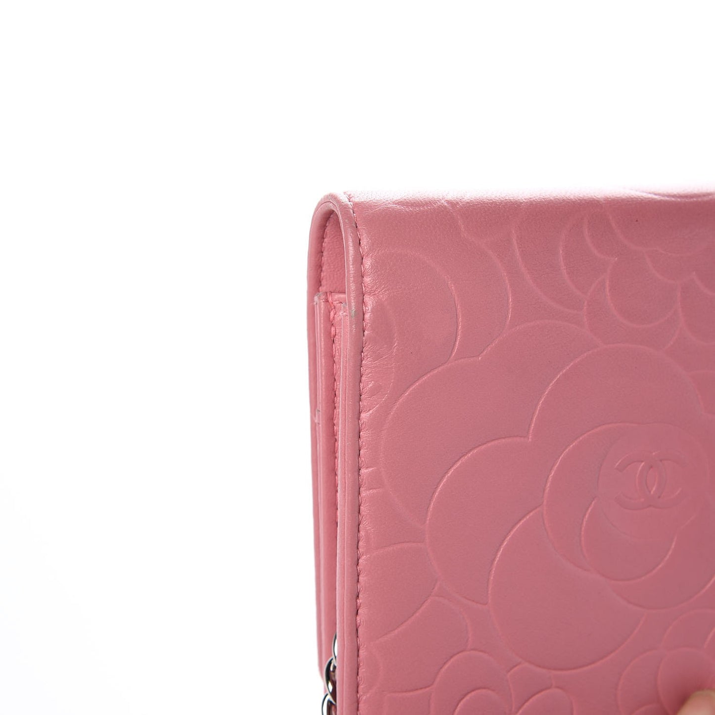 Lambskin Camellia Embossed Wallet On Chain WOC Pink
