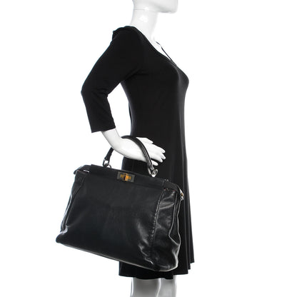 Fendi Goatskin Large Peekaboo Iconic Satchel Black Lampone 2 of 25