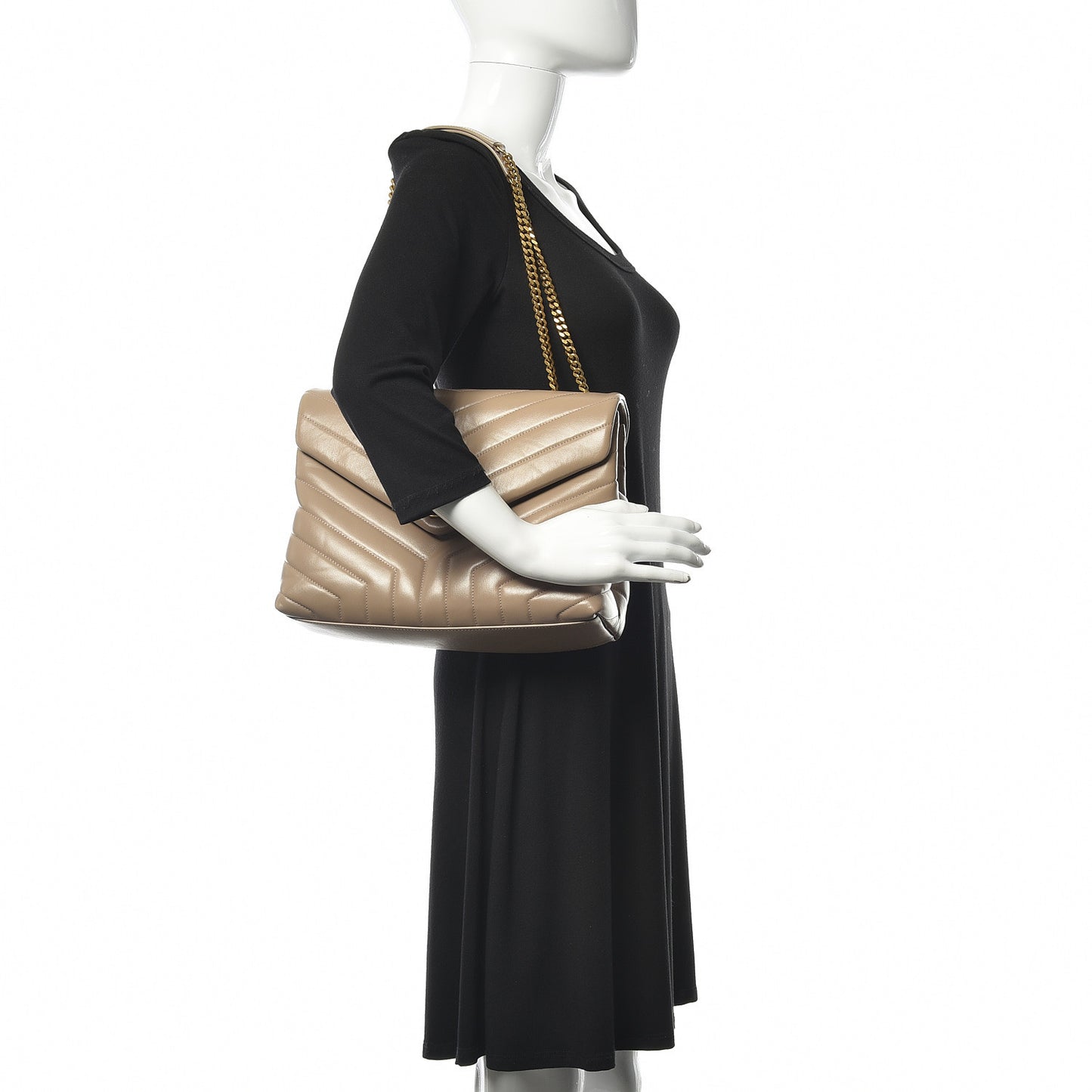 Calfskin Y Quilted Monogram Medium Loulou Chain Satchel Dark Beige