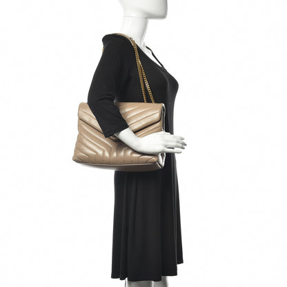 Saint Laurent Calfskin Y Quilted Monogram Medium Loulou Chain Satchel Dark Beige 2 of 12
