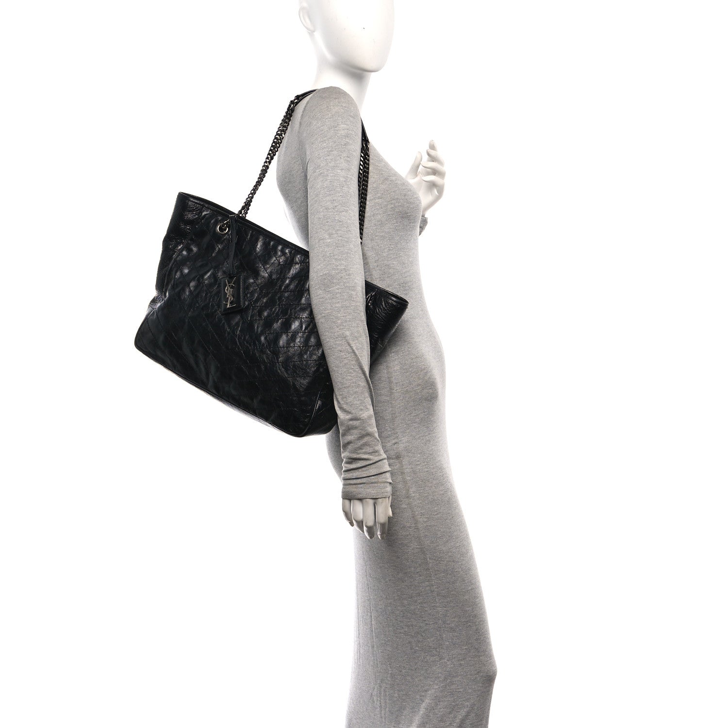 Saint Laurent Crinkled Calfskin Matelasse Monogram Large Niki Shopping Tote Bag Black 2 of 11