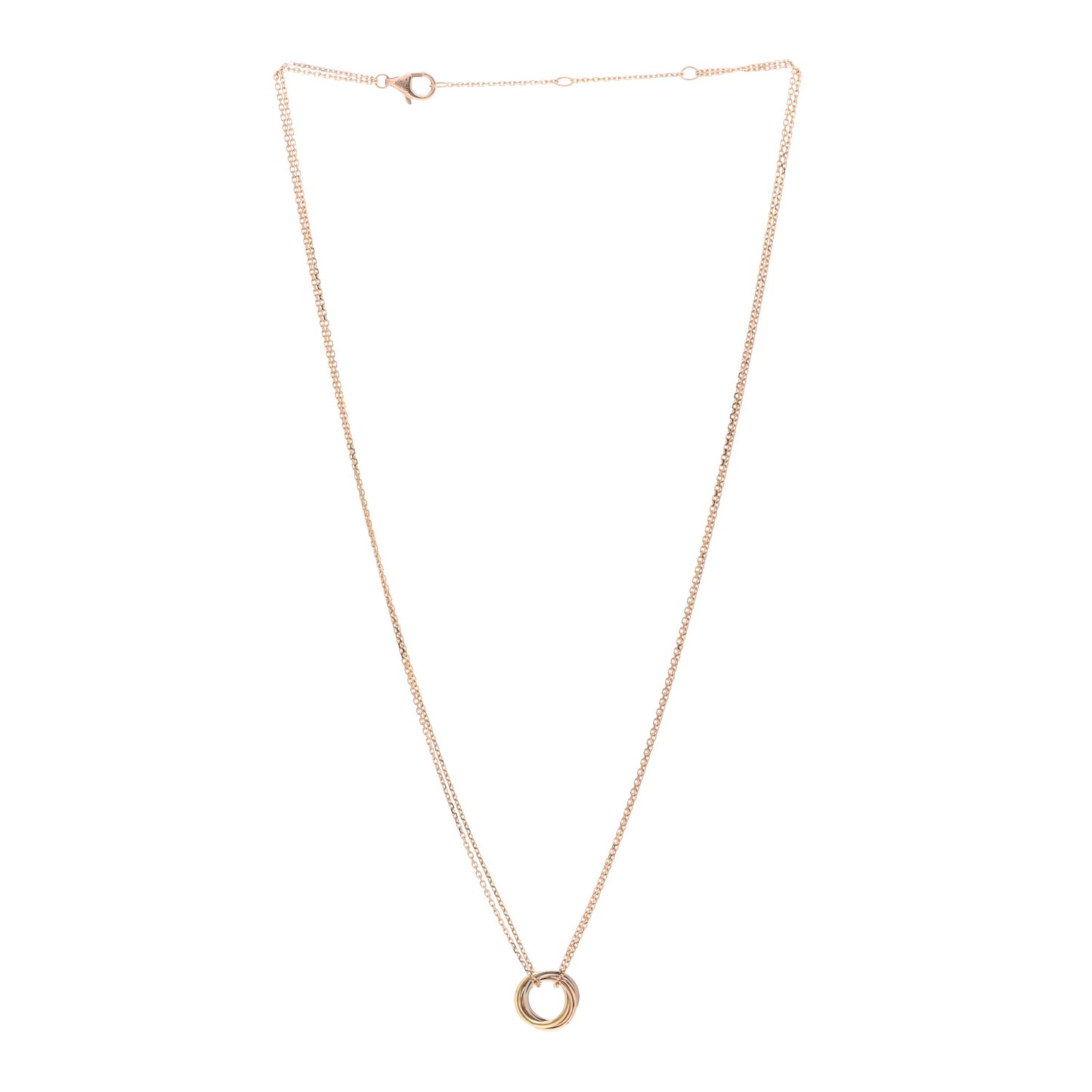 18K Pink Yellow White Gold Trinity Double Chain Pendant Necklace