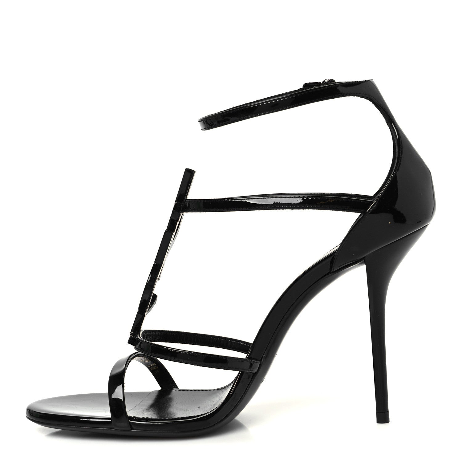 Saint Laurent Patent Cassandra 100 Ankle Strap Sandals 38.5 Black 1 of 10
