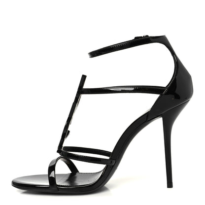 Saint Laurent Patent Cassandra 100 Ankle Strap Sandals 38.5 Black 1 of 10