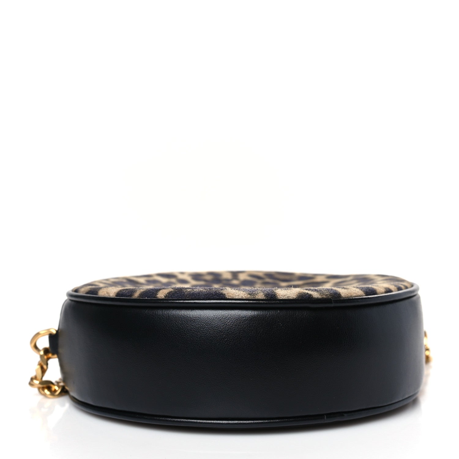 Saint Laurent Smooth Calfskin Suede Leopard Print Round Vinyle Camera Bag Black 4 of 10