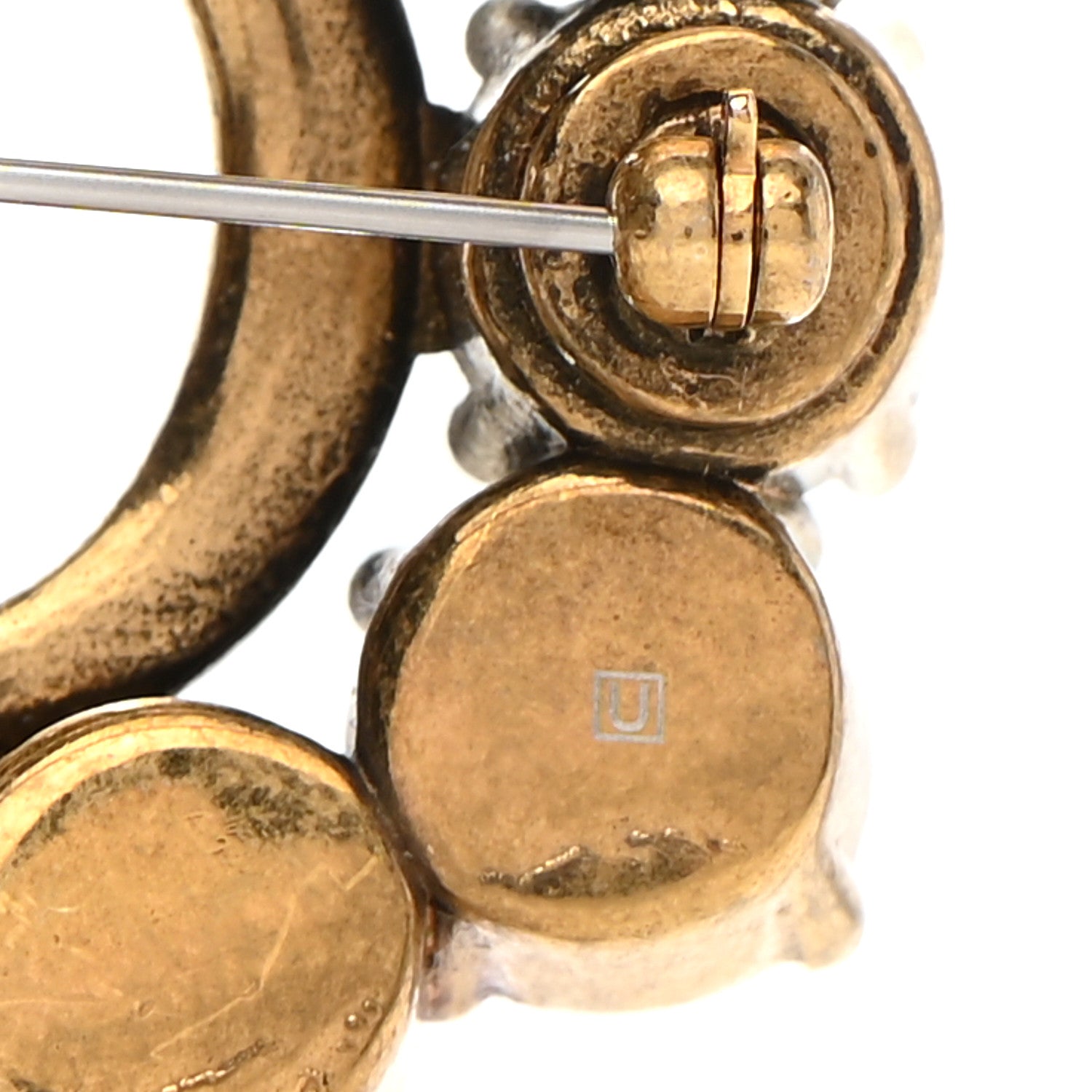 Gucci Metal Crystal Double G Brooch Aged Gold 5 of 6