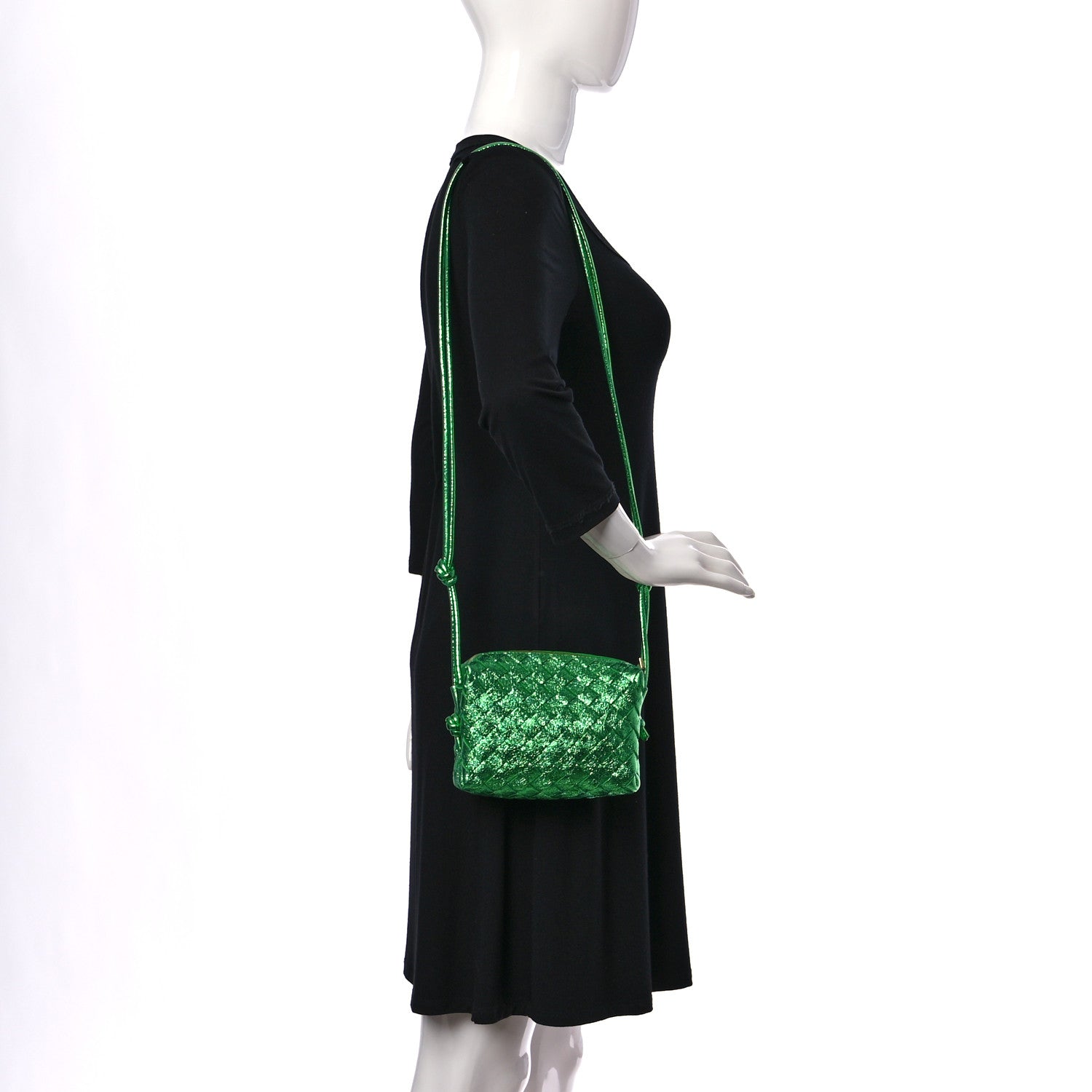 Bottega Veneta Metallic Calfskin Intrecciato Mini Loop Camera Bag Green 2 of 8