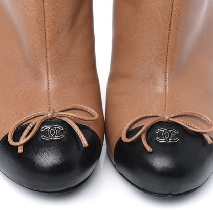 Chanel Lambskin CC Bow Cap Toe Short Boots 36.5 Beige Black 8 of 10
