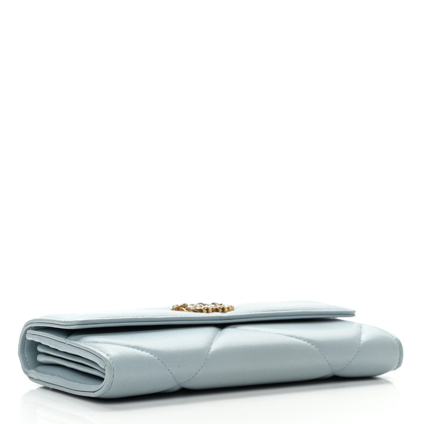 Lambskin Quilted Chanel 19 Flap Wallet Light Blue