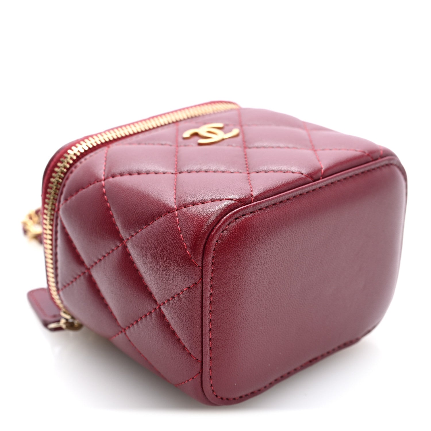 Chanel Lambskin Quilted Mini Top Handle Vanity Case With Chain Burgundy 4 of 10