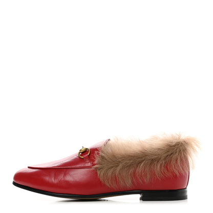 Gucci Malaga Kid Fur Womens Jordaan Loafers 39 Hibiscus Red Natural 1 of 9
