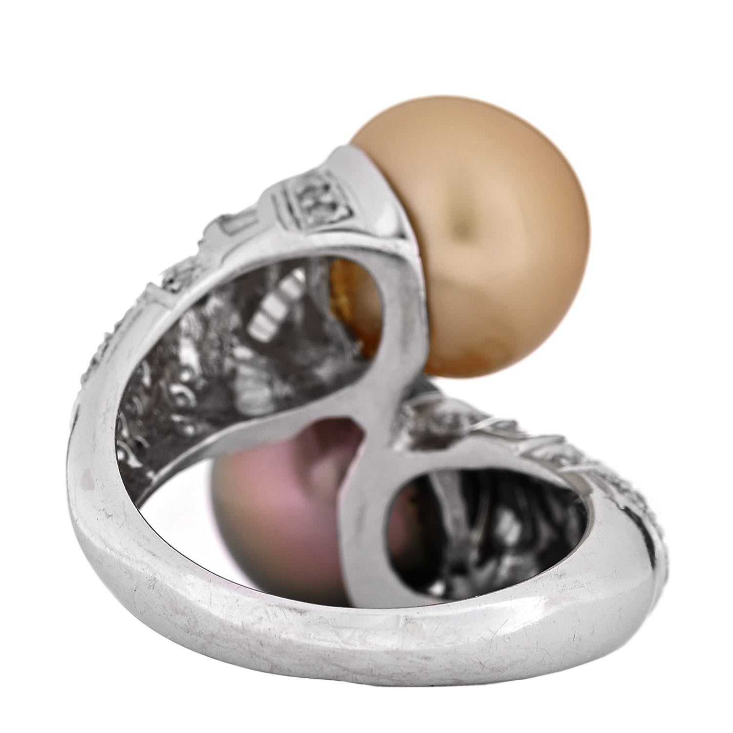 Parker & West by FASHIONPHILE 14K White Gold Diamond Gold Black Cultured Pearl .45ctw Bypass Ring 56 7.5 4 of 9