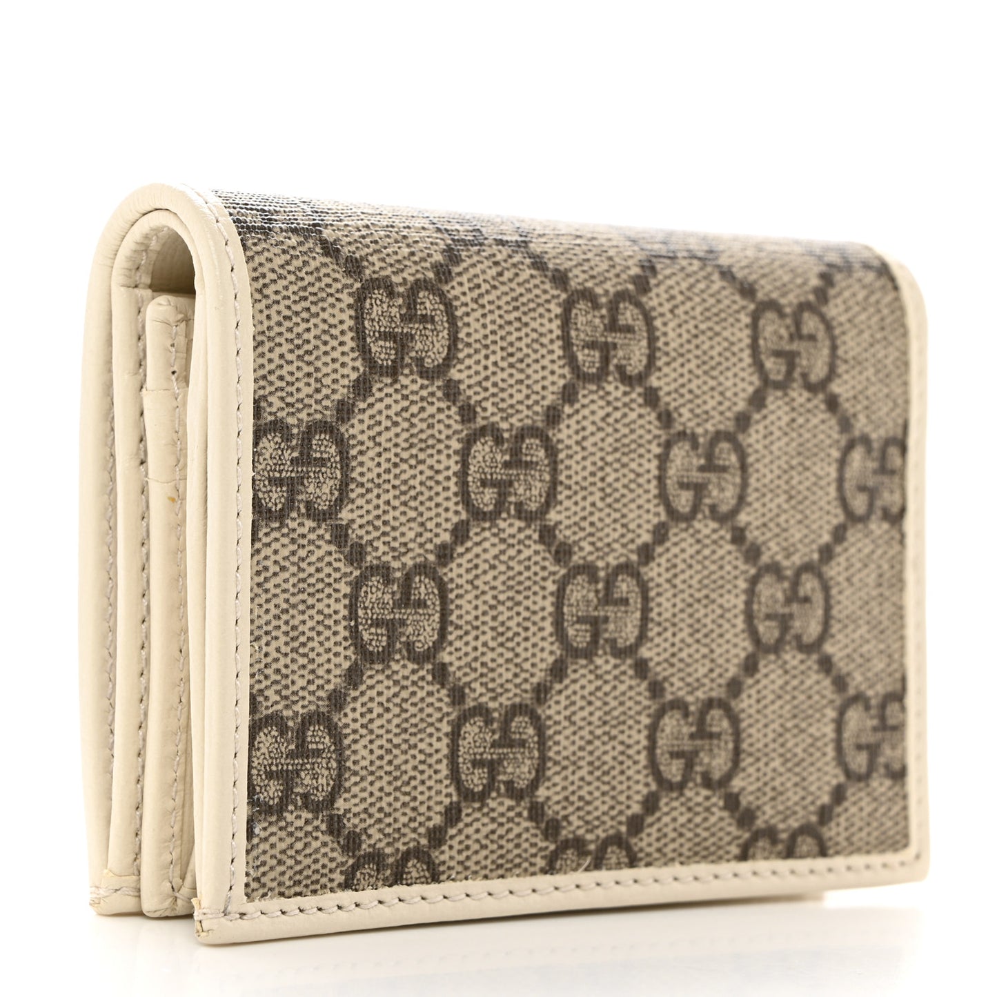 GG Supreme Monogram Azalea Calfskin Horsebit 1955 Card Case Wallet Beige Ebony Mystic White