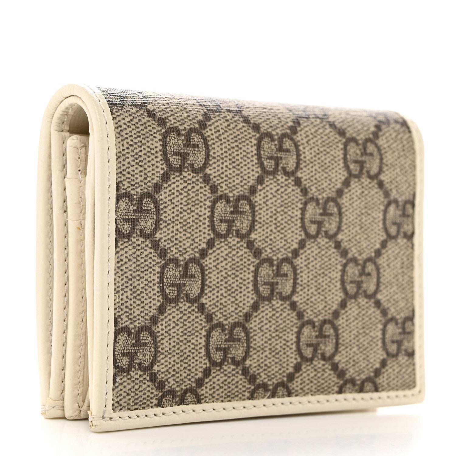 Gucci GG Supreme Monogram Azalea Calfskin Horsebit 1955 Card Case Wallet Beige Ebony Mystic White 3 of 8