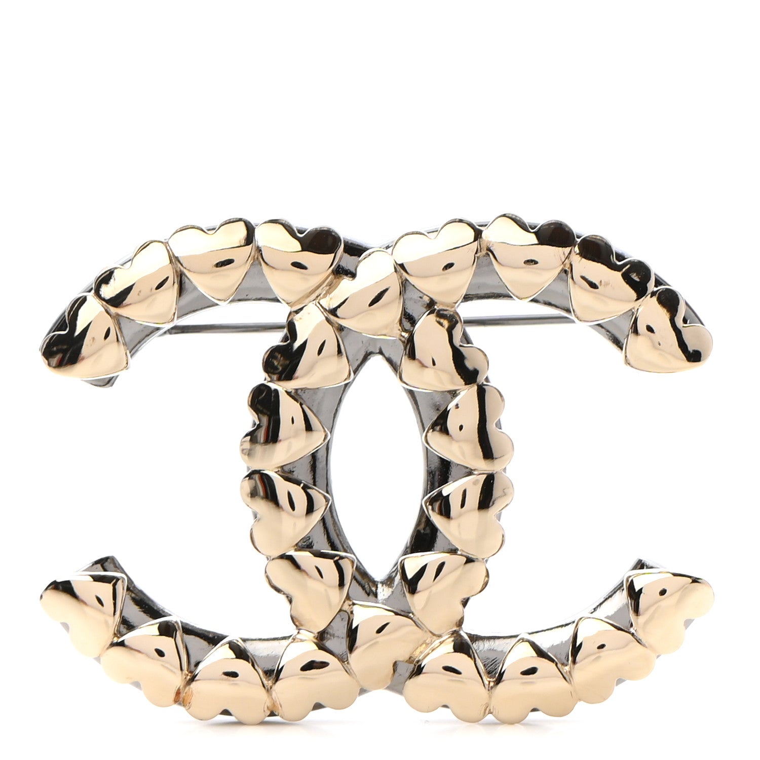 Chanel Metal CC Heart Brooch Gold Silver 1 of 4