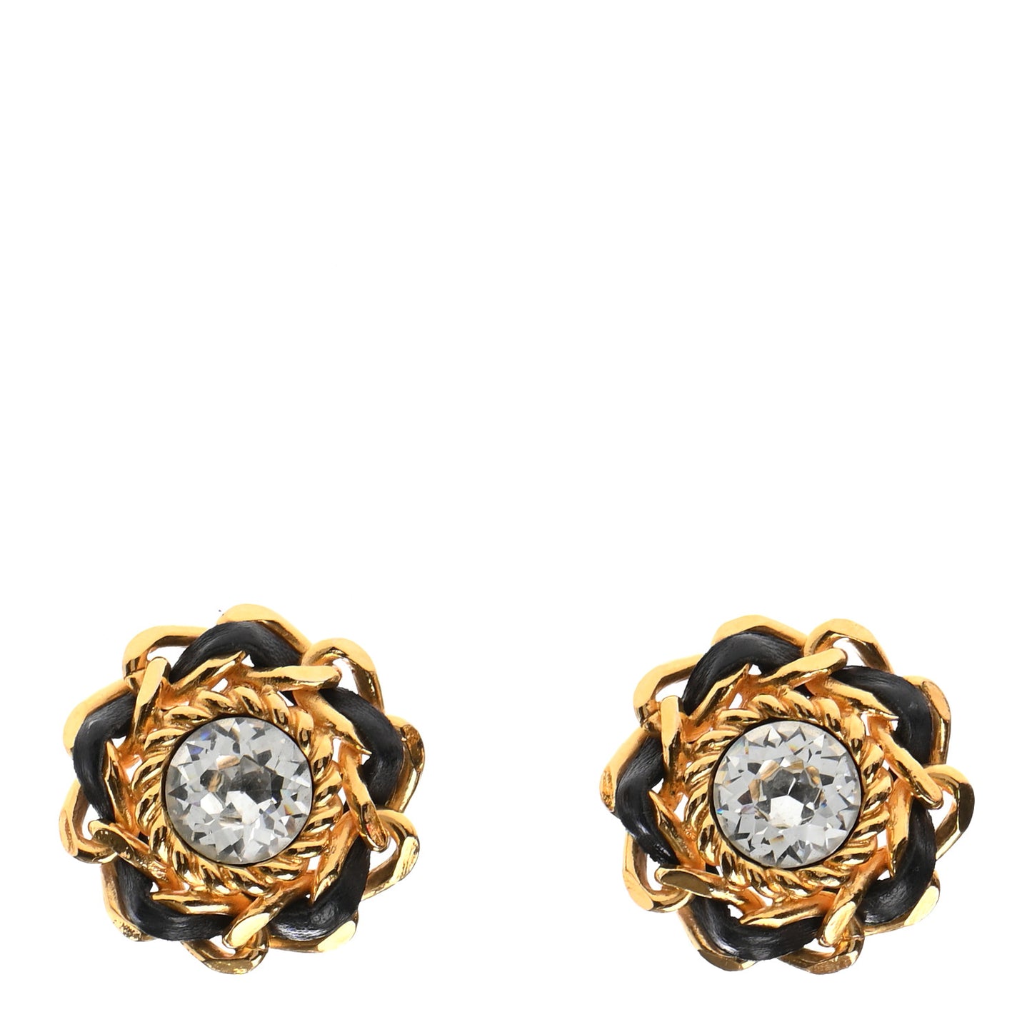 Crystal Lambskin Clip On Earrings Gold Black