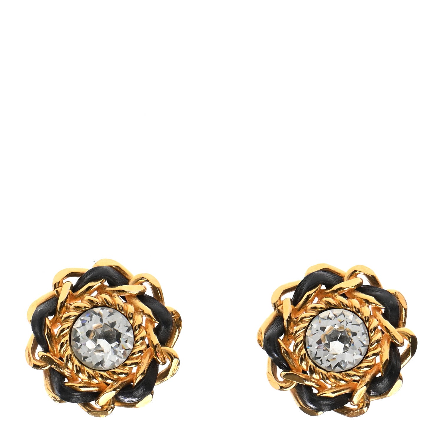 Chanel Crystal Lambskin Clip On Earrings Gold Black 1 of 4