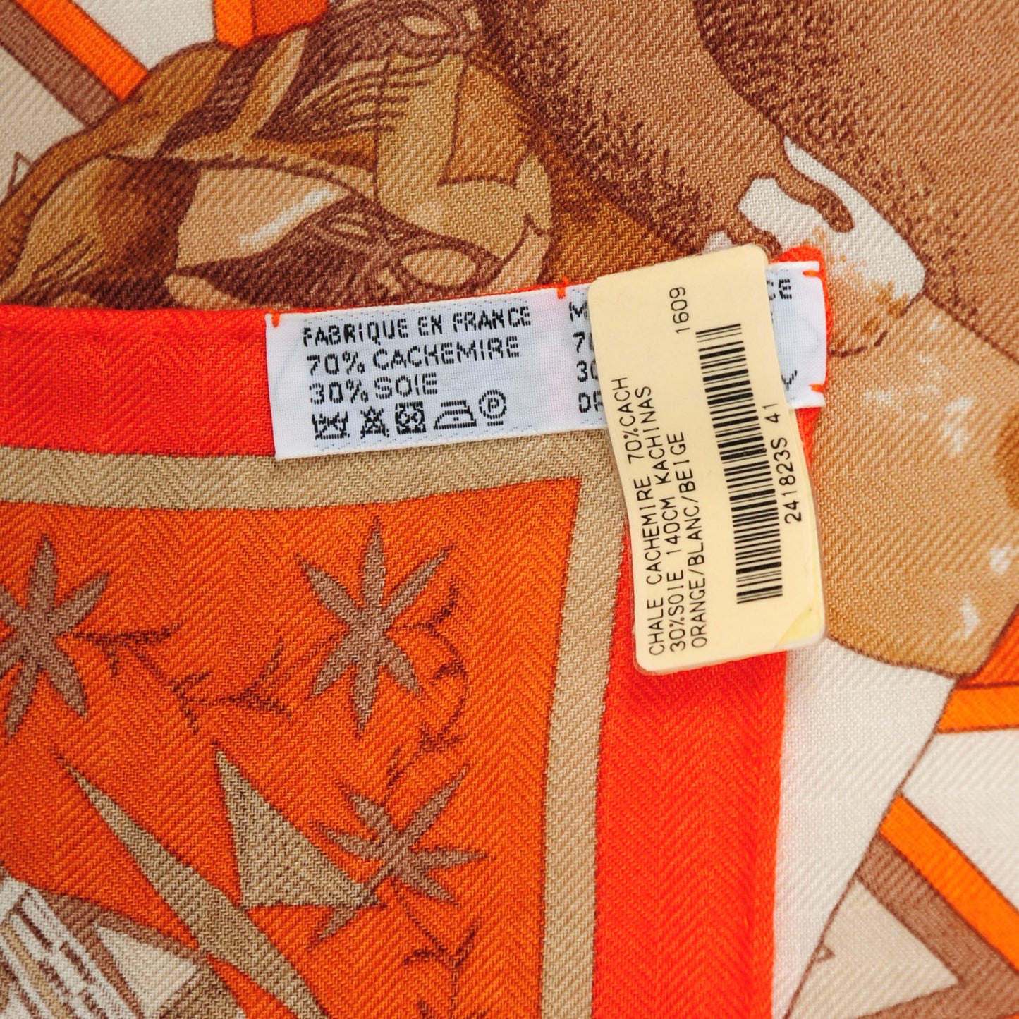 Cashmere Silk Kachinas Shawl 140 Orange Blanc Beige