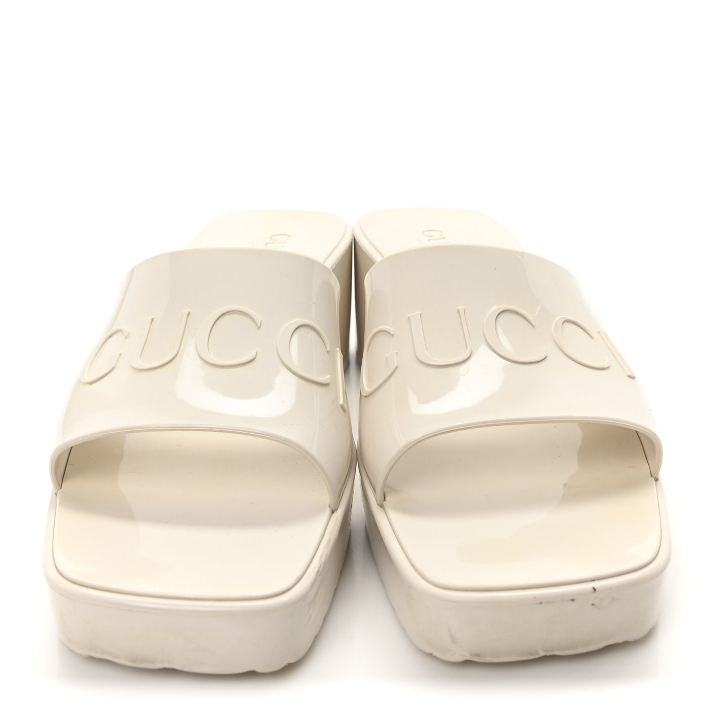 Rubber Gucci Logo Womens Platform 20/60mm Slide Sandals 40 Mystic White