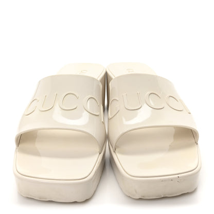 Gucci Rubber Gucci Logo Womens Platform 20/60mm Slide Sandals 40 Mystic White 3 of 8