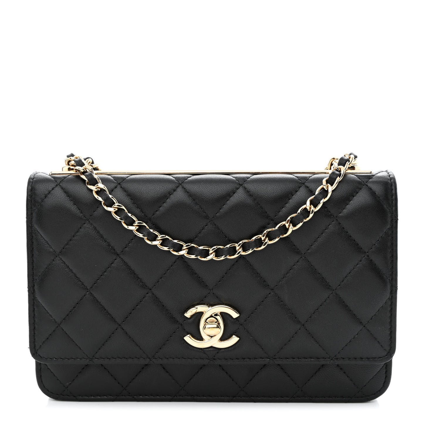 Lambskin Quilted Trendy CC Wallet On Chain WOC Black