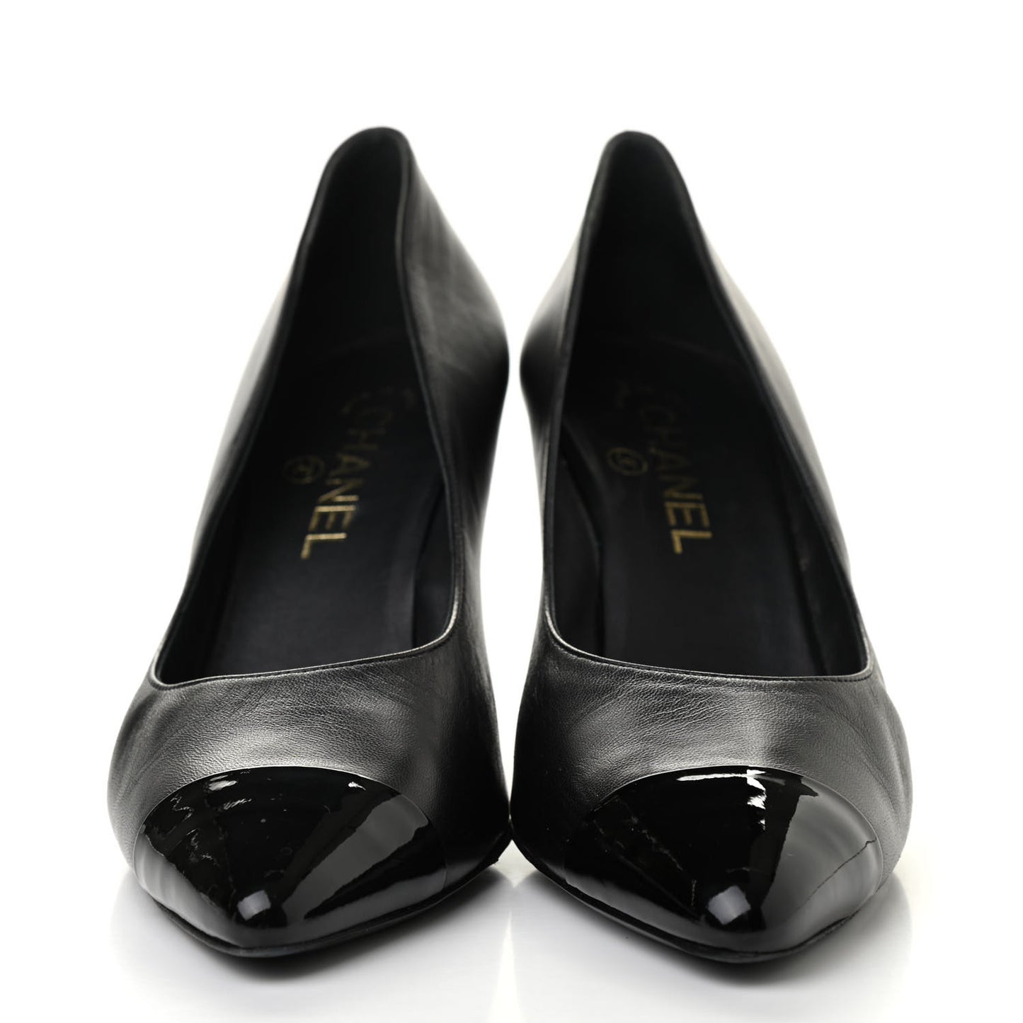 Patent Lambskin Cap Toe Pearl Pumps 39.5 Black