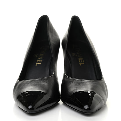 Chanel Patent Lambskin Cap Toe Pearl Pumps 39.5 Black 2 of 14