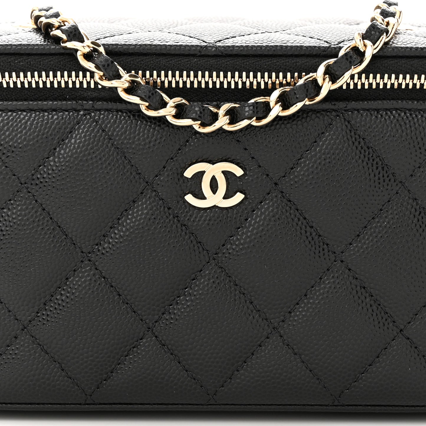 Caviar Quilted Small Vanity Case With Chain Black