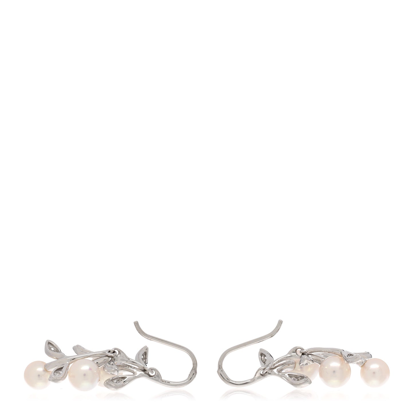 18K White Gold Diamond Akoya Pearl Olive Branch Earrings