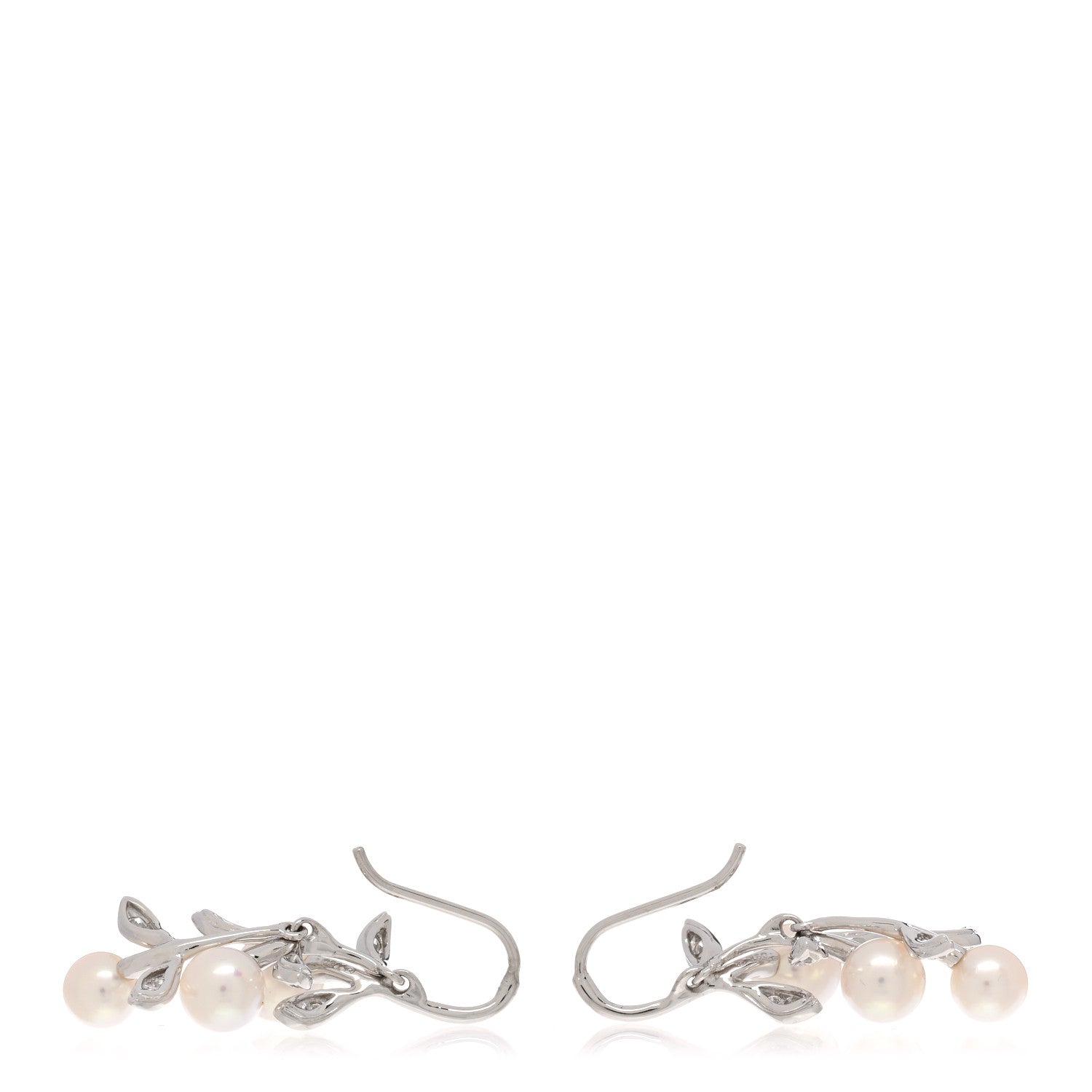 Mikimoto 18K White Gold Diamond Akoya Pearl Olive Branch Earrings 3 of 5